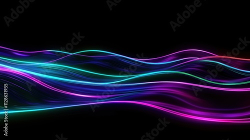 abstract background,Vibrant Neon Light Waves in Motion, Abstract Art of Colorful Energy on Black