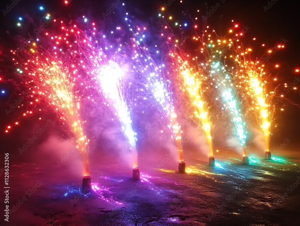 Fototapeta premium Colorful Fireworks Display Illuminating Night Sky