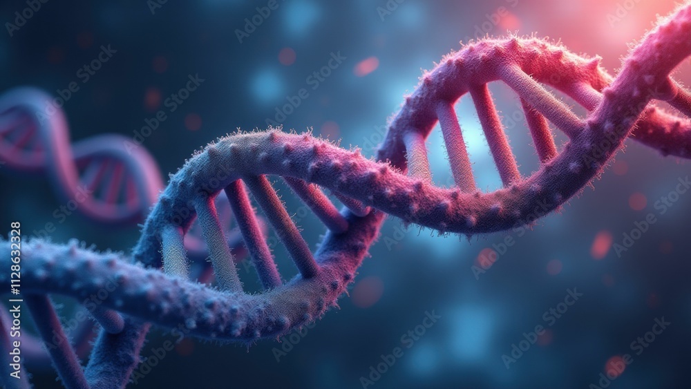 Blue dna strand glowing softly in a futuristic, abstract biological scene Blue dna strand glowing softly in a futuristic, abstract biological scene