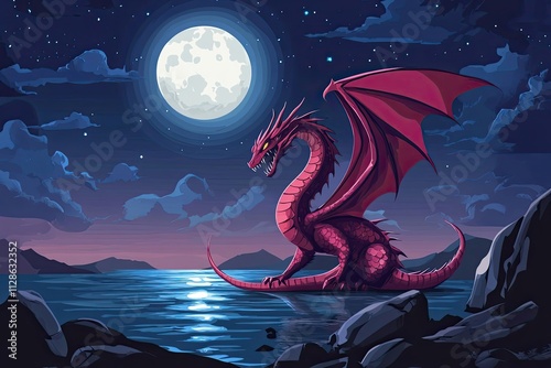 Crimson Dragon by Moonlight Coastal Scene photo