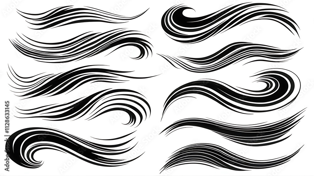 Fototapeta premium collection of abstract swoosh patterns, emphasizing dynamic curves, sharp edges, and elegant flow. Include
