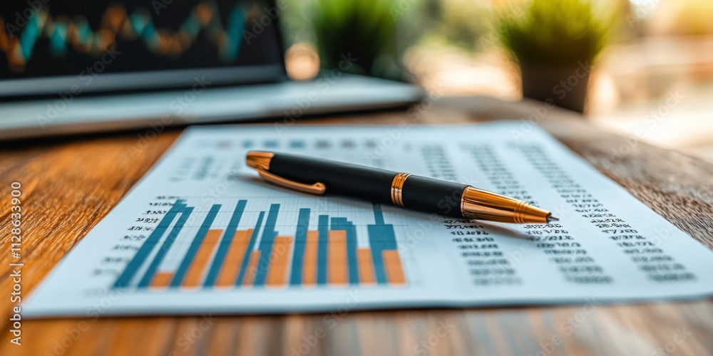Fototapeta premium Financial Growth Charts Graphs Pen Business Success