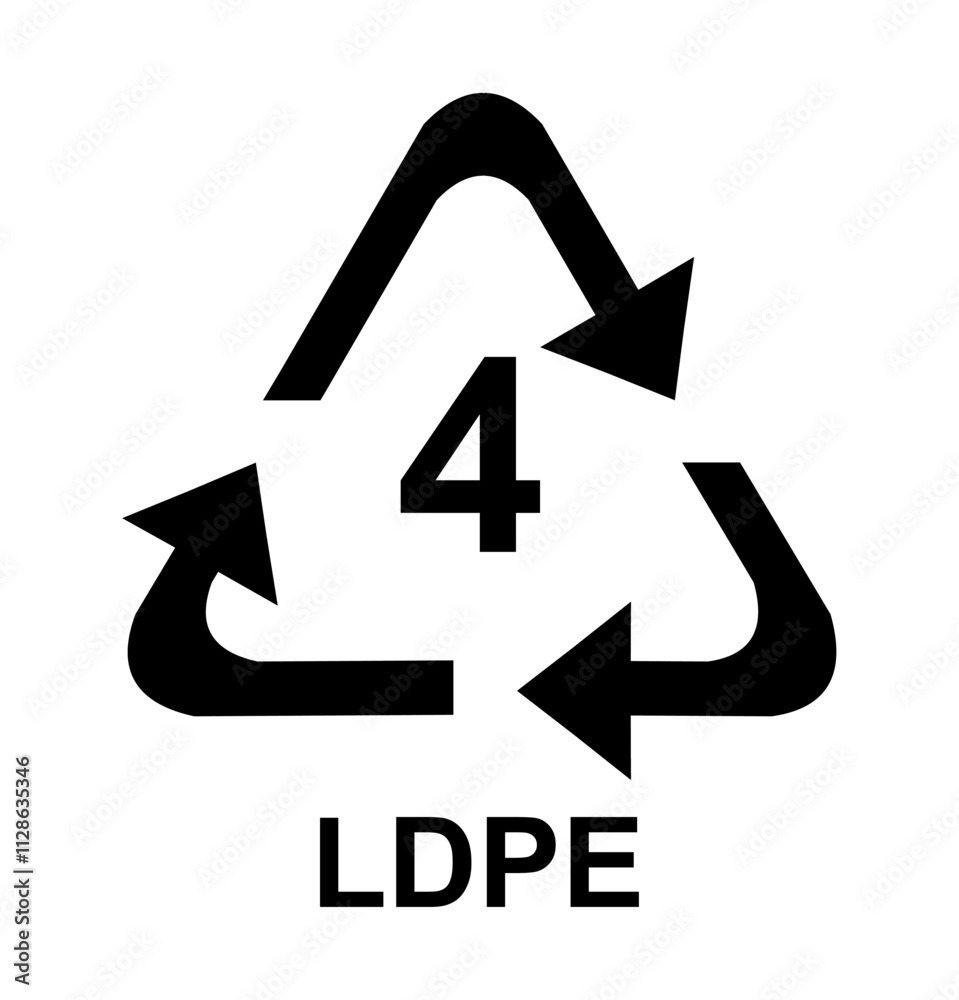 Plastic identification codes or plastic recycling symbol. Number 4 LDPE. Plastic identification codes or plastic recycling symbol. Number 4 LDPE.