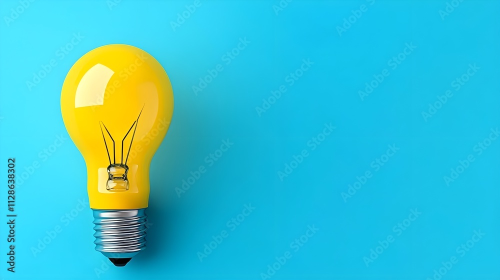 Bright Yellow Light Bulb on Blue Background, Symbolizing Ideas, Creativity, Inspiration, and Innovation in Design and Technology Concepts for Modern Living Spaces Bright Yellow Light Bulb on Blue Background, Symbolizing Ideas, Creativity, Inspiration, and Innovation in Design and Technology Concepts for Modern Living Spaces