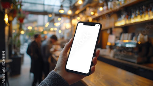 Blank phone screen in a cafe