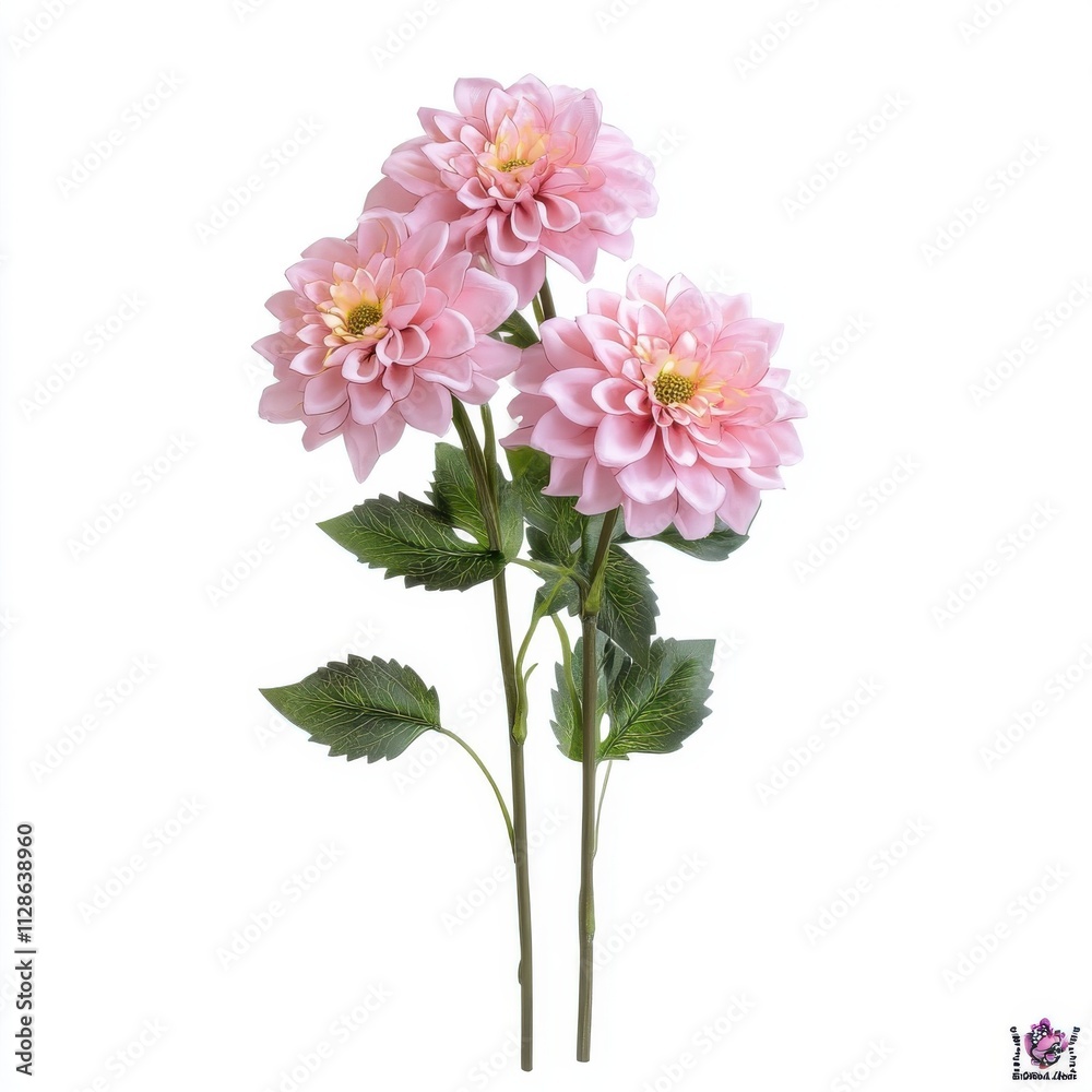 Pink dahlia isolated on white background --style raw