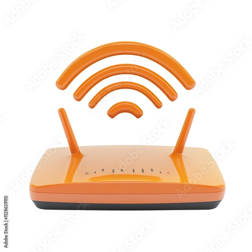3D icon of orange Wi-Fi router isolated on transparent background