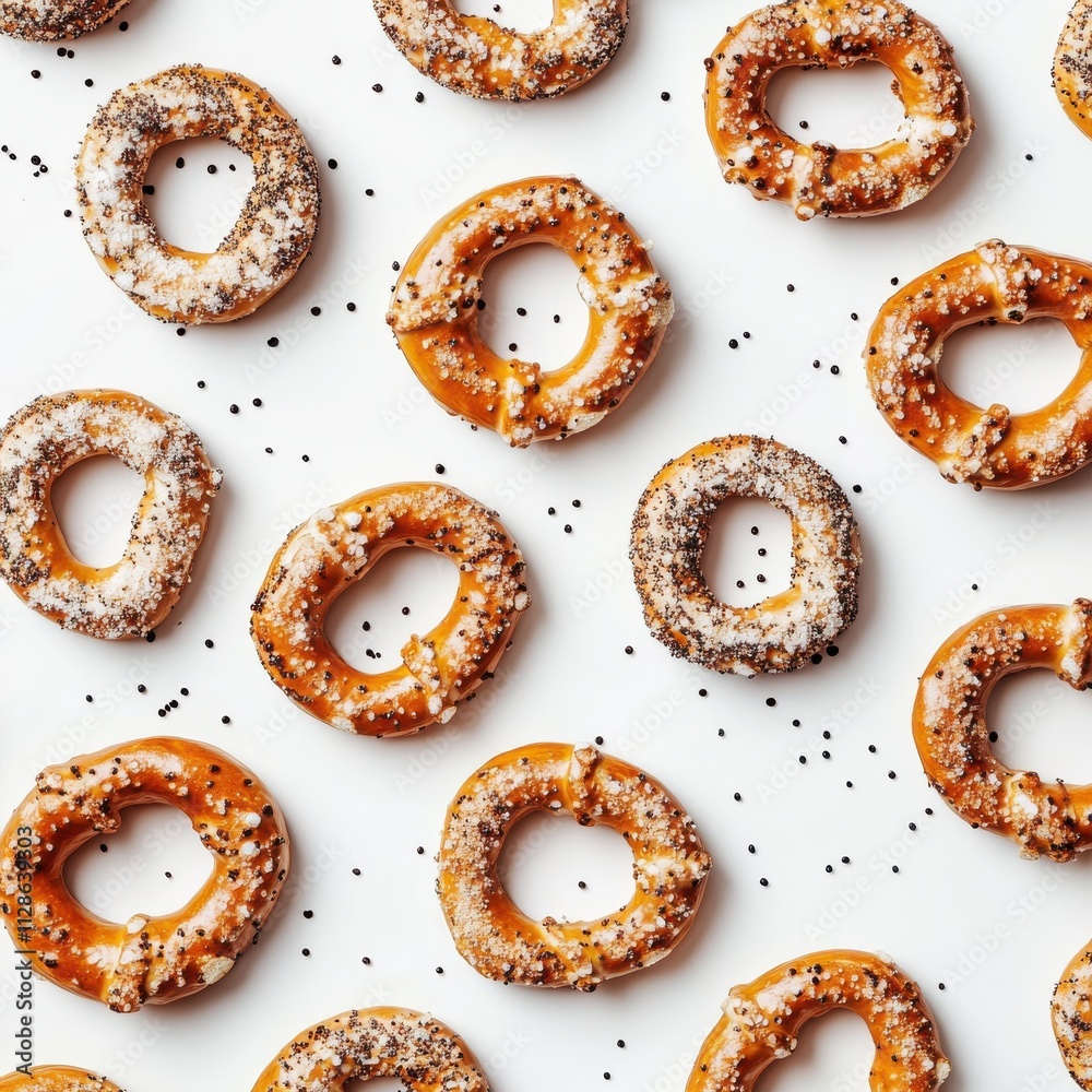 Pretzels isolated on white background, top view