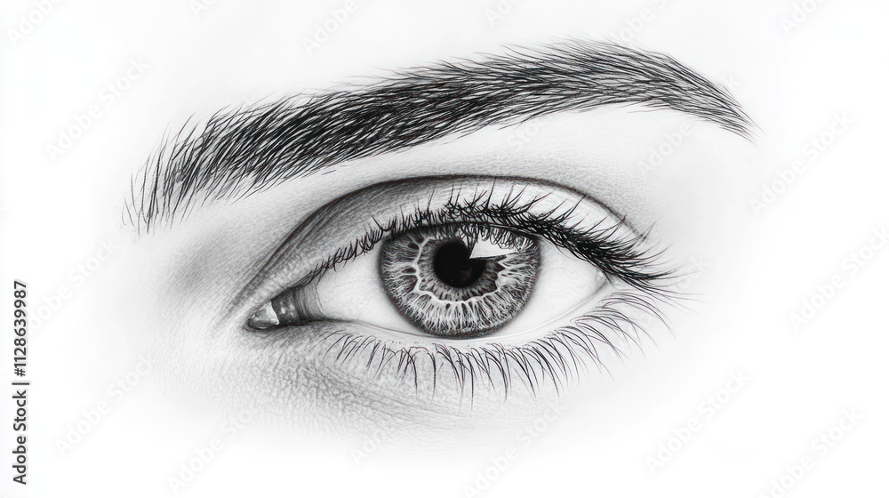 Close-up grayscale drawing of a woman's eye. Close-up grayscale drawing of a woman's eye.