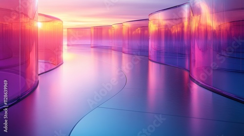 abstract background,Abstract Futuristic Corridor, Gradient Hues of Pink and Blue Light on Curved Walls