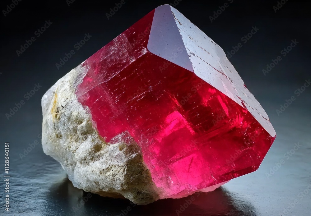 Natural ruby crystal glowing under light