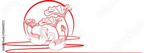 Line art swans Illustration background with a valentine day