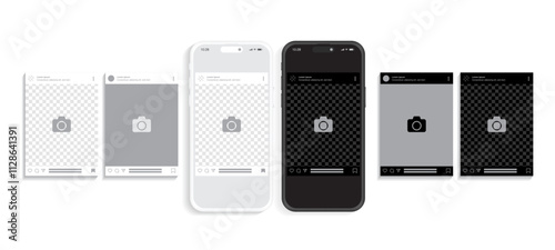 Editable Social Media Carousel Post, Feed, and Photo Frame Template. Smartphone Mockup with Scrollable Mobile App Interface. Vector
