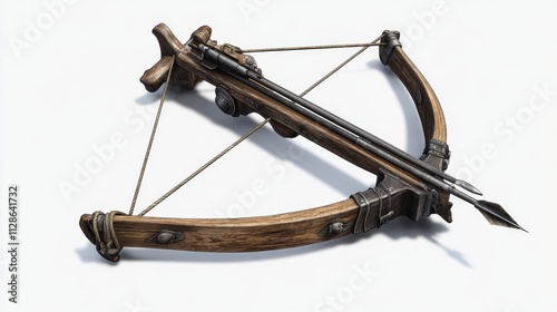 A beautifully crafted wooden crossbow with intricate details. This weapon embodies artistry and functionality. Perfect for enthusiasts and collectors. Generative AI