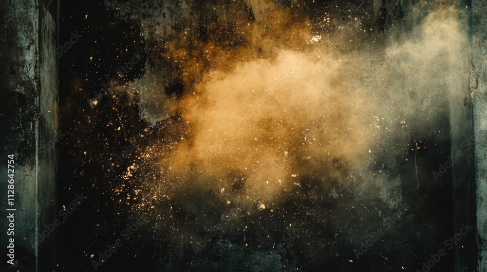 Obraz premium Golden Dust Exploding Against Dark Background
