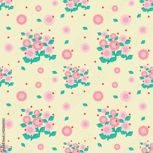 Soft pink blossom and leaves pattern for background.