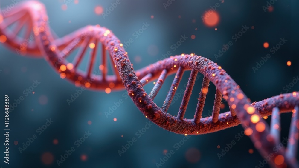 A close-up view of glowing red DNA strands, representing genetic research and biotechnology concepts