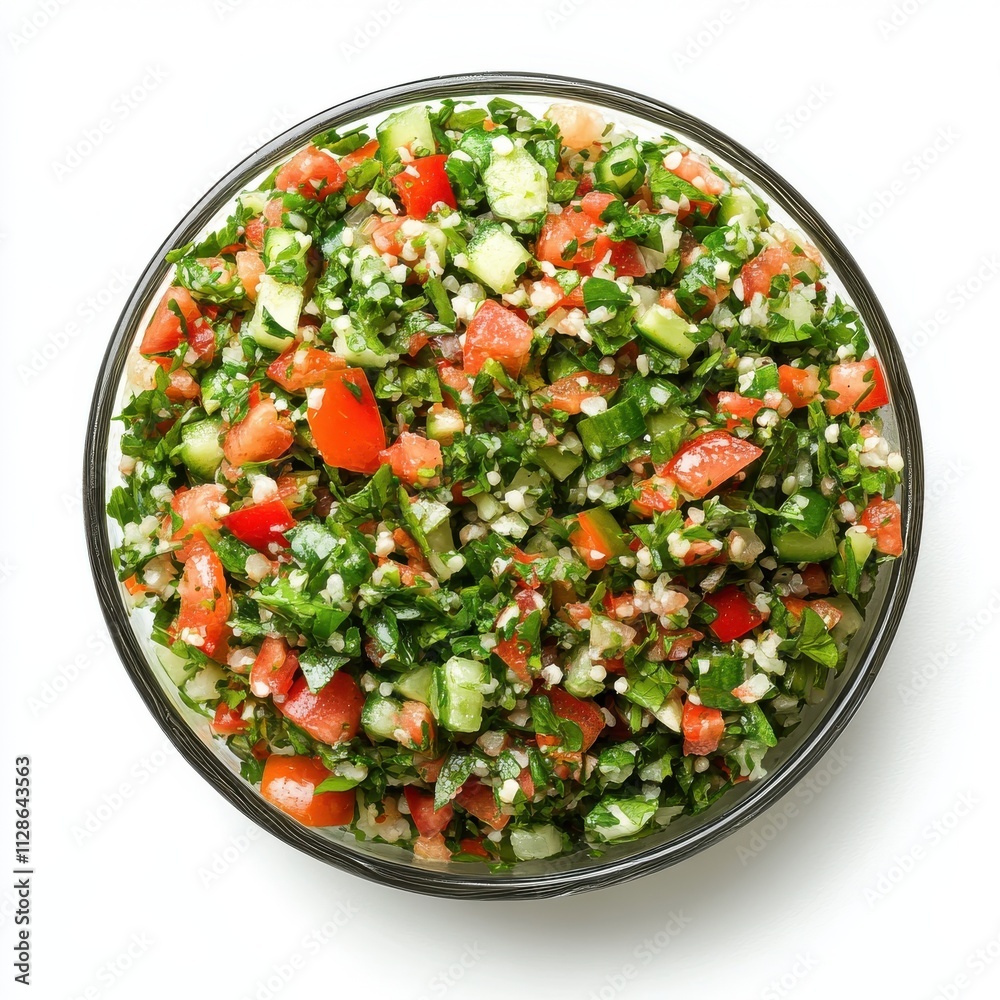 Tabouli isolated on white background, top view Tabouli isolated on white background, top view