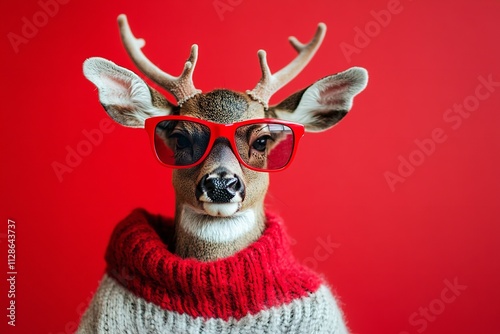 A chic deer sporting a cozy sweater and red sunglasses. Generative Ai