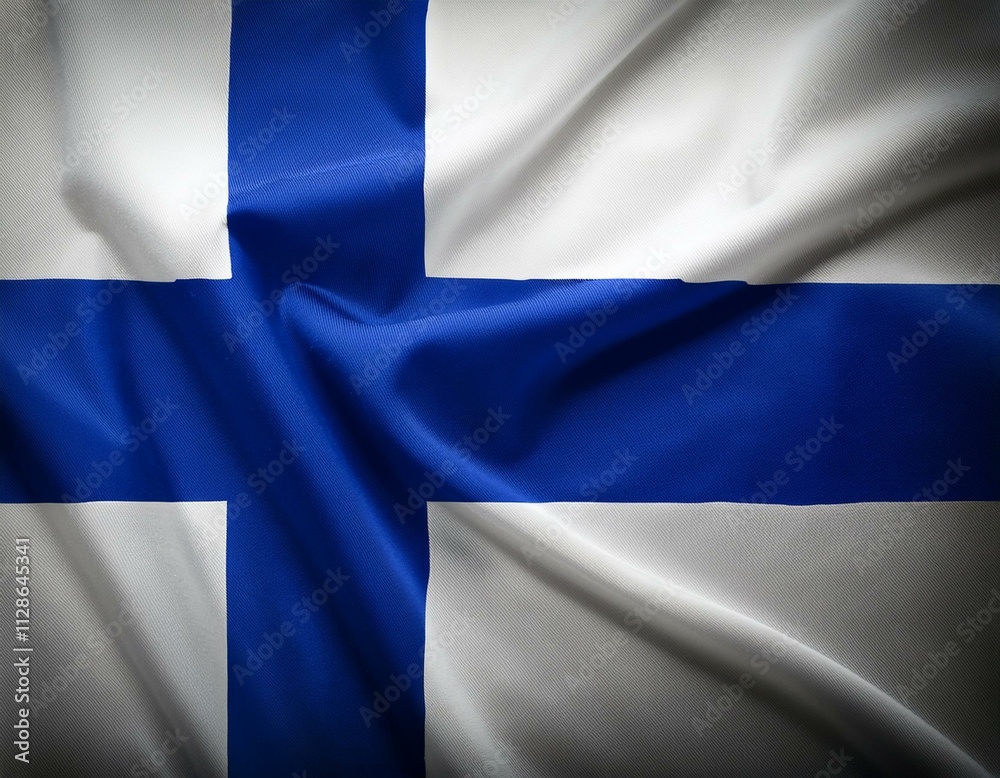 Fototapeta premium Waving flag of Finland in beautiful sky.