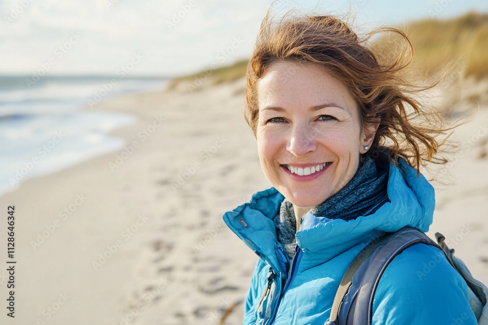 Smiling woman enjoying a sunny day at the beach