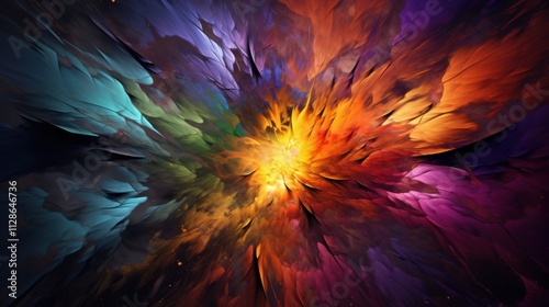 Dynamic Abstract Explosion, Radiating Colors in a Spectral Display of Energy