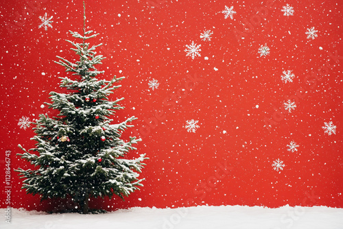 Christmas tree with Snowflakes on a red background 