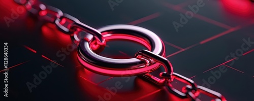 Abstract handcuffs glowing with red data streams, symbolizing restrictions imposed by legal and digital authority, 3D render photo