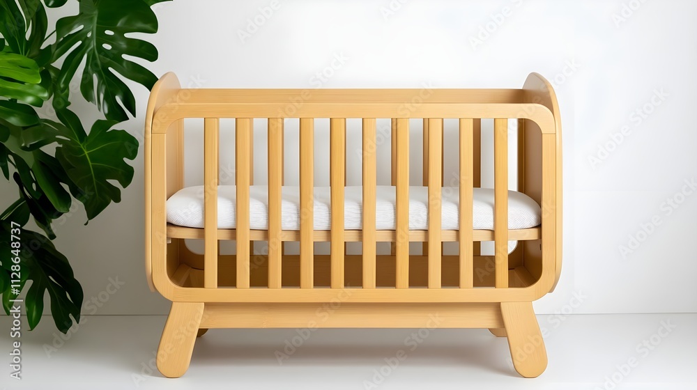 Modern Wooden Baby Crib with Minimalist Design and Comfortable Mattress in Contemporary Nursery Setting Modern Wooden Baby Crib with Minimalist Design and Comfortable Mattress in Contemporary Nursery Setting