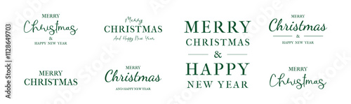 Merry Christmas and Happy New Year Lettering in Modern Font. Trendy Holiday Lettering for Posters, Banners, Flyers, Backgrounds, Cards, Web, Social Media, Sales, Apps, Marketing.
