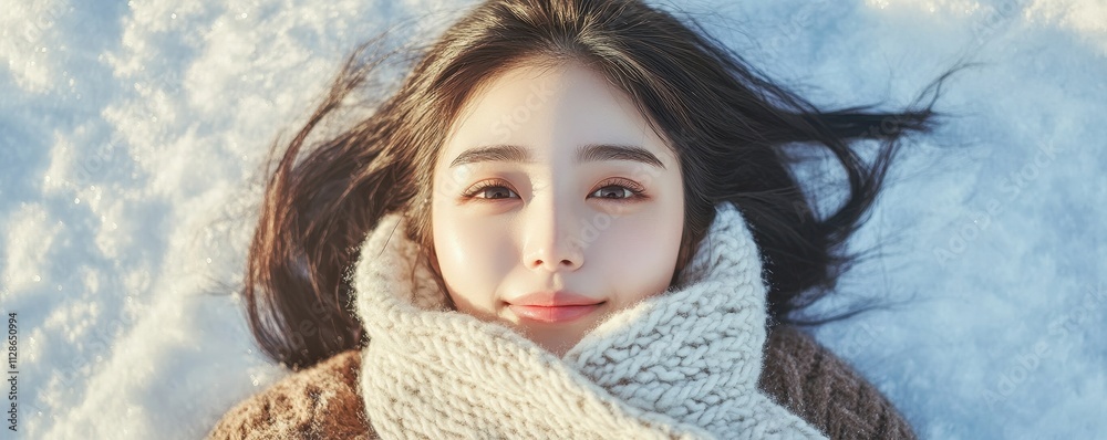 Young Woman lay down on Snow floor in winter park in the snow,Winter holidays concept,Young woman winter portrait,winter fairy tale,happy vacation,winter season,space for text. Young Woman lay down on Snow floor in winter park in the snow,Winter holidays concept,Young woman winter portrait,winter fairy tale,happy vacation,winter season,space for text.