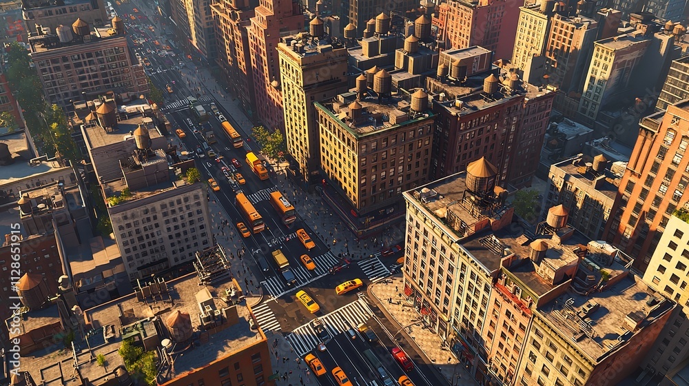 Fototapeta premium Aerial View of New York Downtown Building Roofs