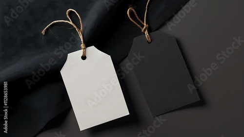 Minimalist mockup of a white paper hang tag against a smooth background, ideal for branding and product labeling photo