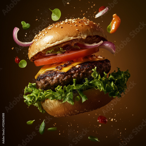 Burger floating in the air	