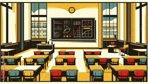 block art style classroom (yellow, red, blue) photo