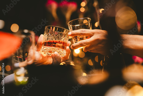 Photography Alcohol and people hands for a night party to celebrate birthday or fun
