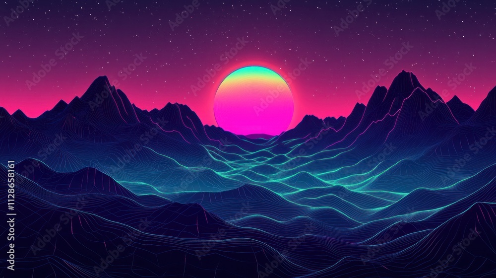 Synthwave Landscape Underneath a Pink Sunset Synthwave Landscape Underneath a Pink Sunset