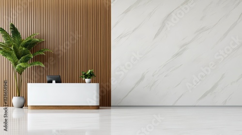 Elegant luxury hotel lobby with modern reception desk and minimalist decor