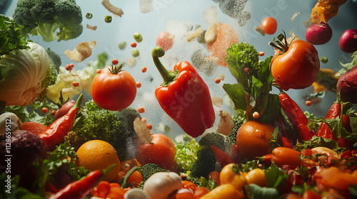 Vegetables floating in the air