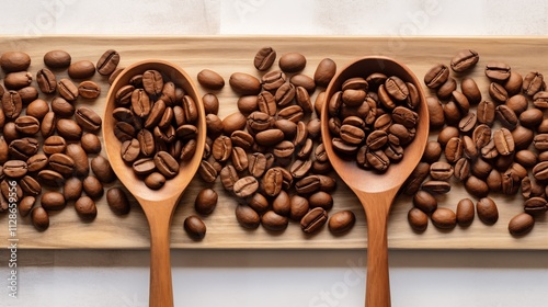 offee beans arranged neatly on a light-colored,generative ai illustration photo