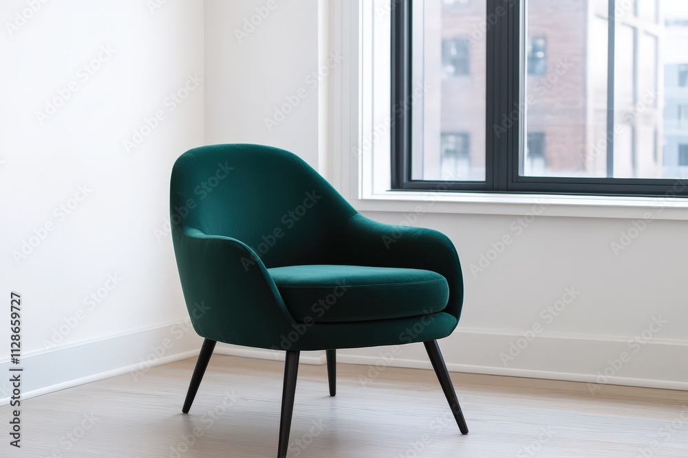 Stylish green chair in a modern room with natural light from the window Stylish green chair in a modern room with natural light from the window