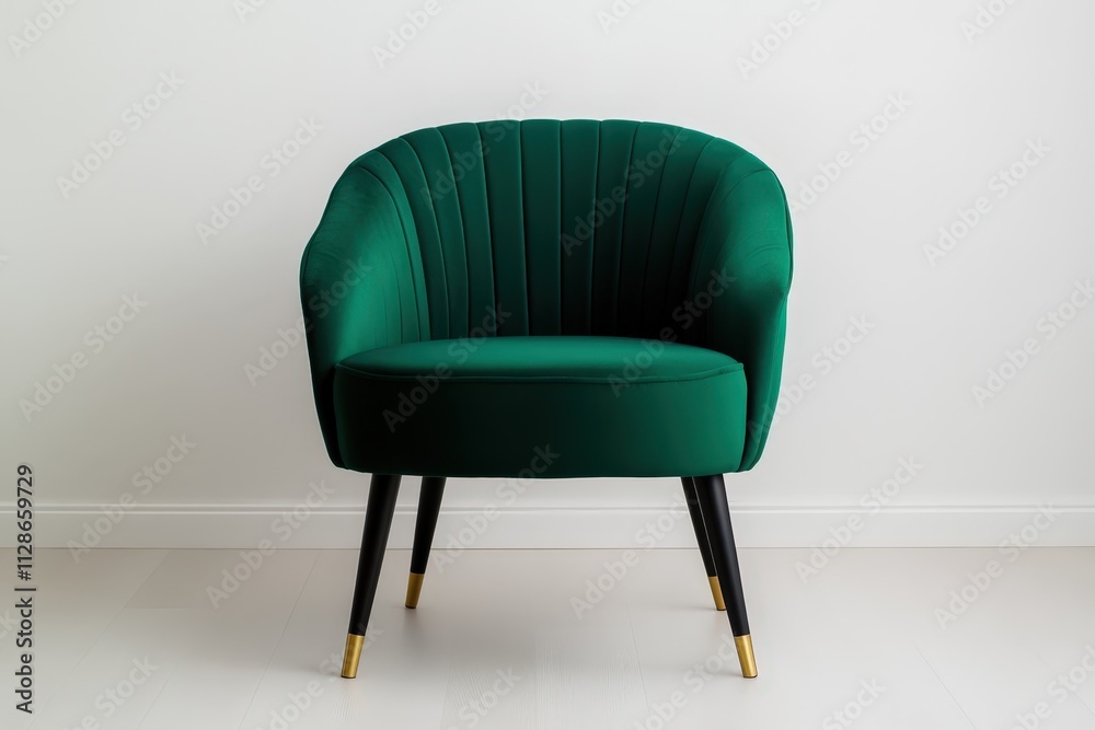 Stylish green upholstered chair with a sleek design and modern legs Stylish green upholstered chair with a sleek design and modern legs