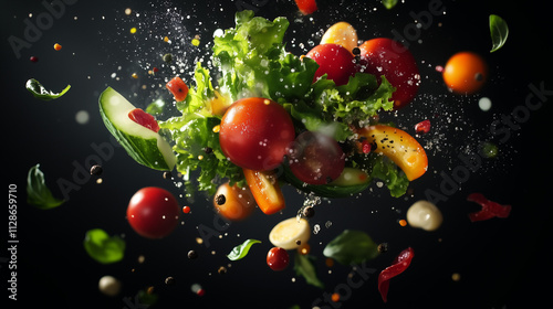 Vegetables floating in the air

