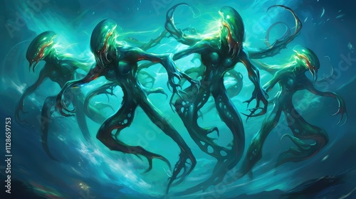 Wallpaper Mural Mysterious sea creatures emerging from deep waters in a twilight atmosphere Torontodigital.ca