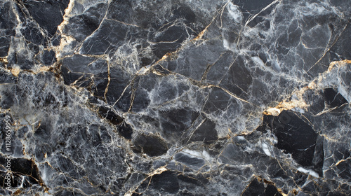 Elegant black marble texture with intricate golden and silver veins