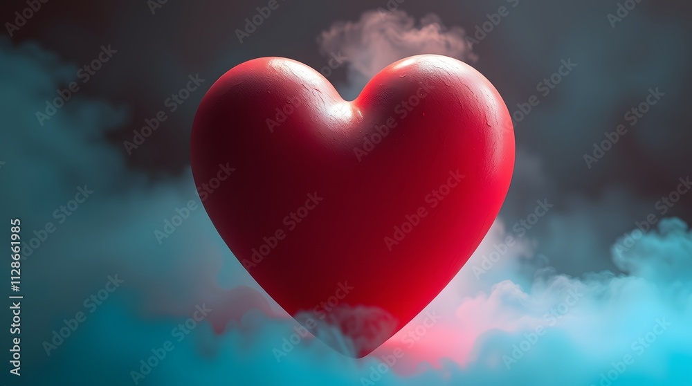 Vibrant love 3d red heart floating in luminous cloud, valentines day romantic warmth celestial atmosphere & connection bonding valentine romance Vibrant love 3d red heart floating in luminous cloud, valentines day romantic warmth celestial atmosphere & connection bonding valentine romance
