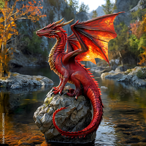 Red dragon in natural setting photo