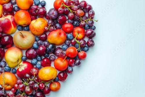 concept diet, love-shaped fruits in copy space in white background