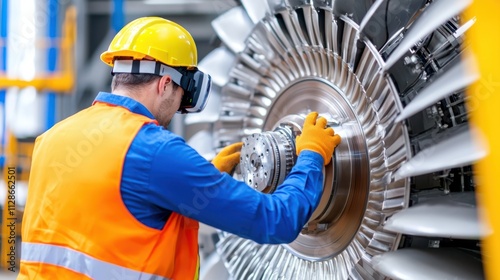Engineer Using VR Headset Inspecting Turbine Engine