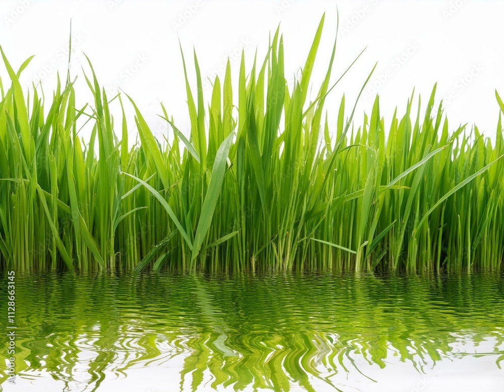 Obraz premium grass background with dew dropping on white background